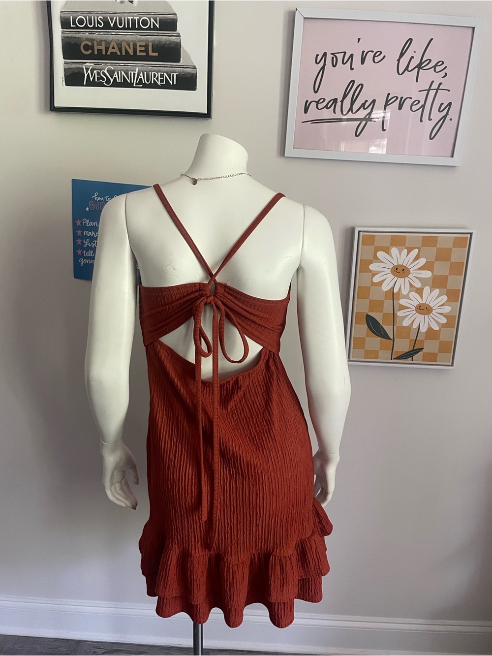 Rust Orange Twist-Front Ruffle Mini Dress - Picture 4 of 5